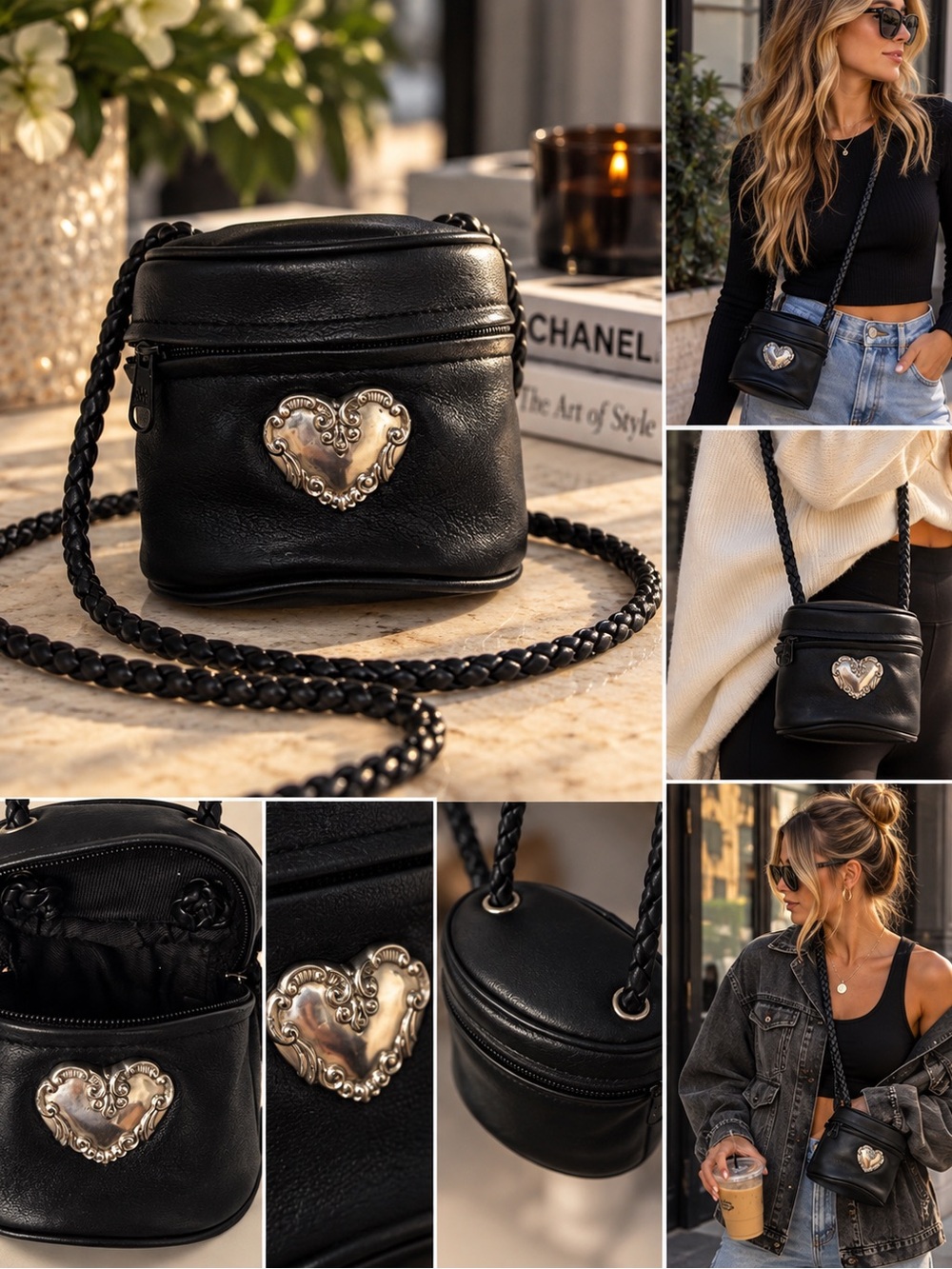 Brighton Black Mini Crossbody with Silver Heart Accent